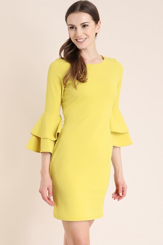 Yellow Bell Sleeve Dress - Jade